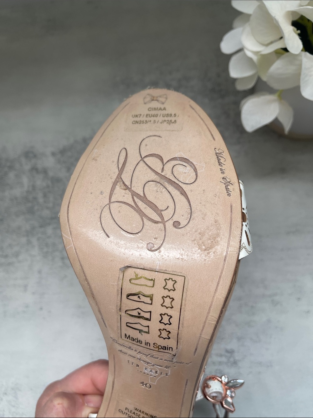 Ted Baker Cimaa Ivory and Rose Gold Laser Cut Floral Stiletto Heeled Sandal - Picture 8 of 10